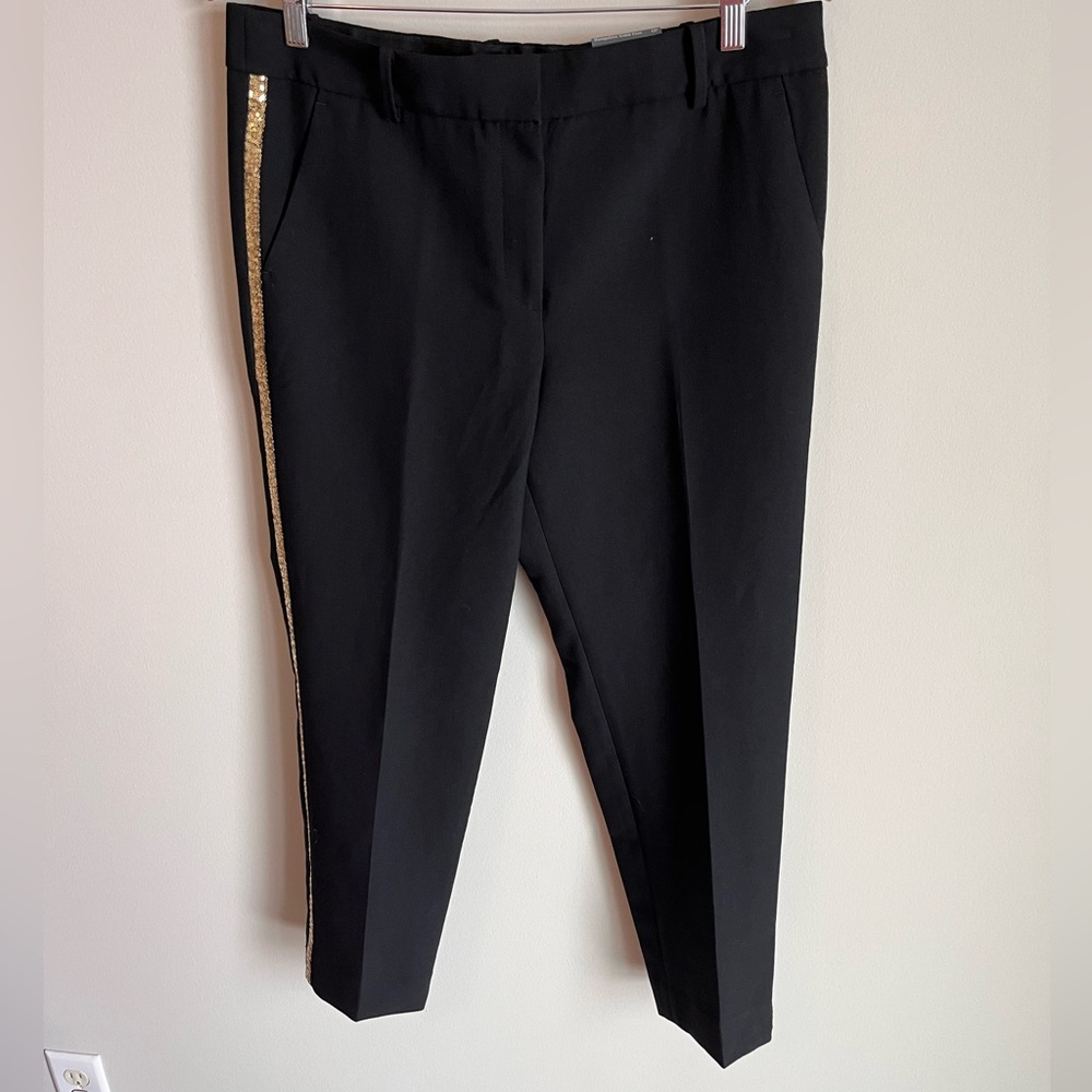 Talbots NWT Women's Hampshire Ankle Pants Black with Gold Sequin Detail Size 12P